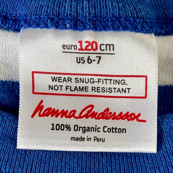 Hanna Andersson Blue & White Short Sleeve PJ Pajama Top Shirt Sz 6-7 Organic - Picture 3 of 5